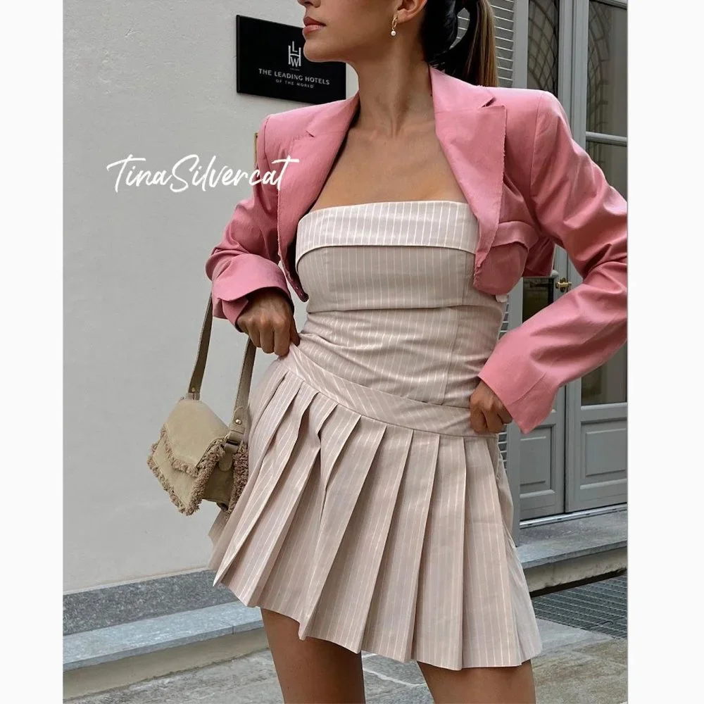 Zara Strapless Mini Pleated Dress Pale Pink NWT_3